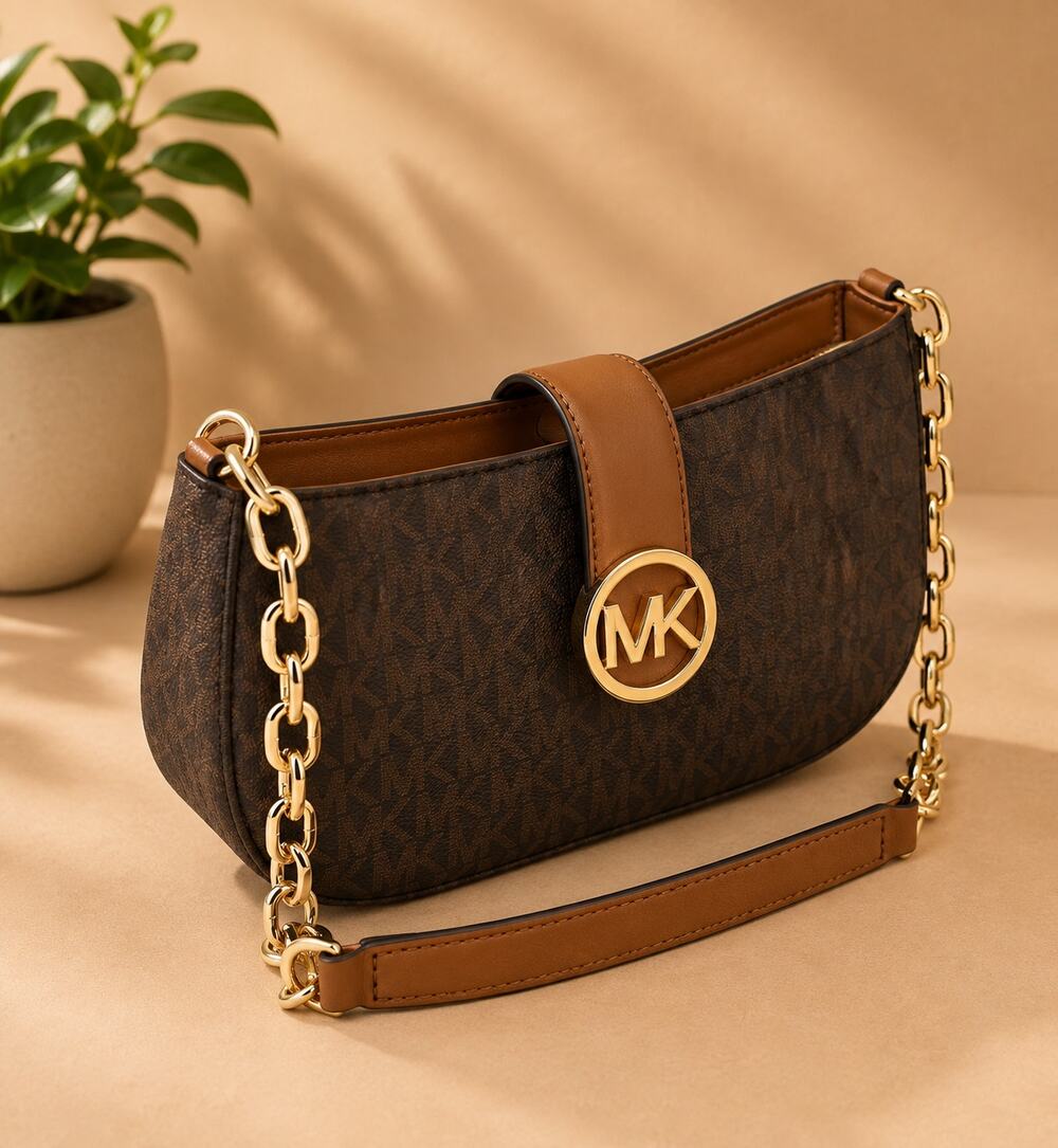 NWT Michael Kors Carmen XS Leather Pouchette Shoulder Bag (Brown)